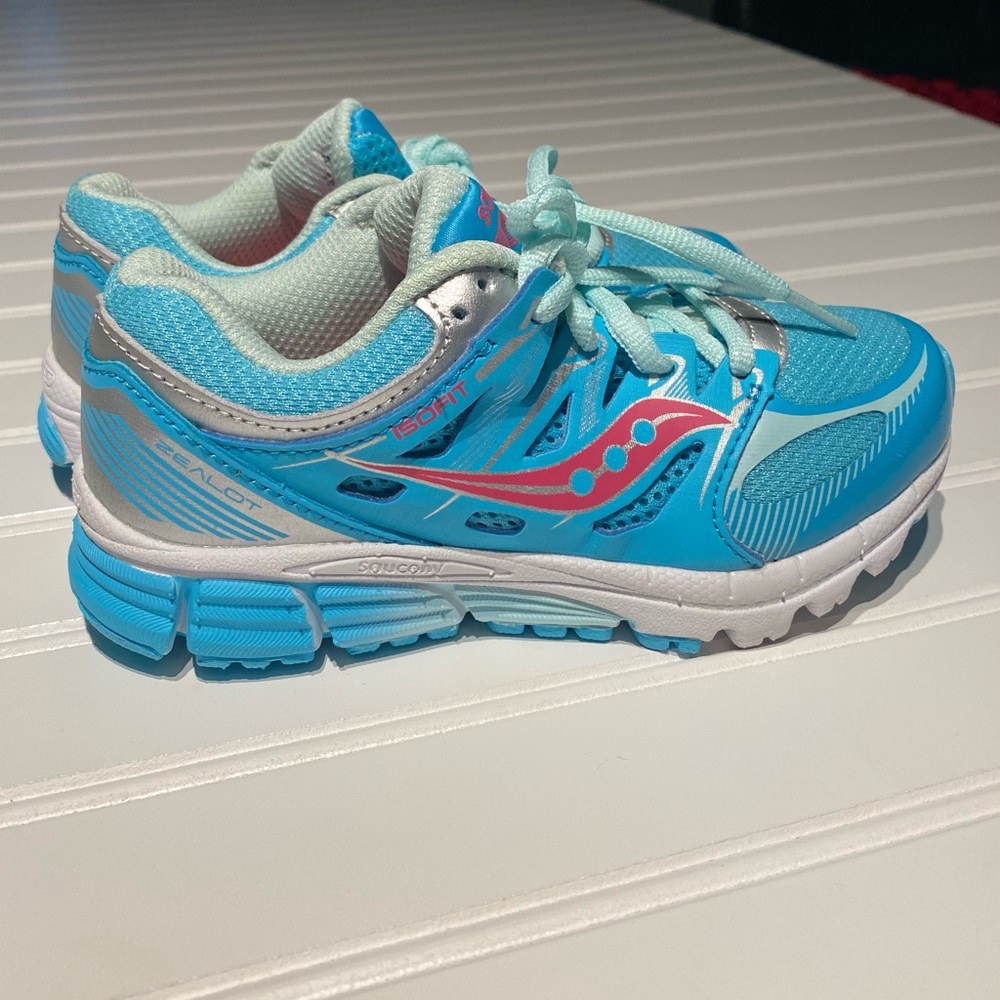 NEW Saucony Sneakers Girls Turquoise Silver Tied Size 12 Zealot Shoe Running